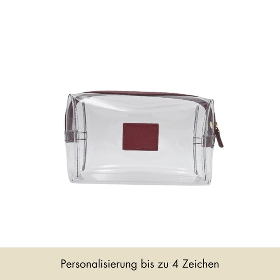 Kosmetiktasche genarbtes Leder | Dunkelrot & Gold – Vorbestellung