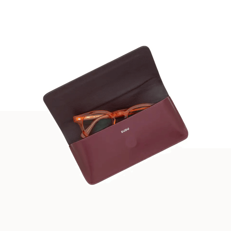 Cosmetic Bag Grained Leather | Dark Red & Gold