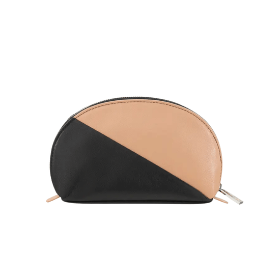 Cosmetic Bag Grained Leather | Dark Red & Gold