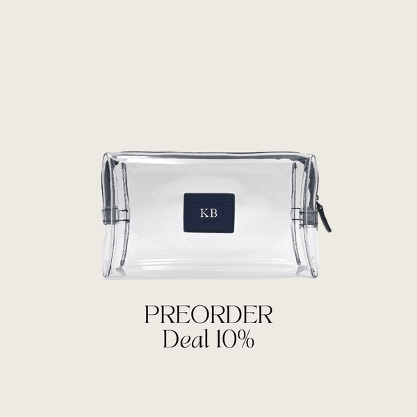 Cosmetic bag grained leather | midnight blue & silver - Pre-Order