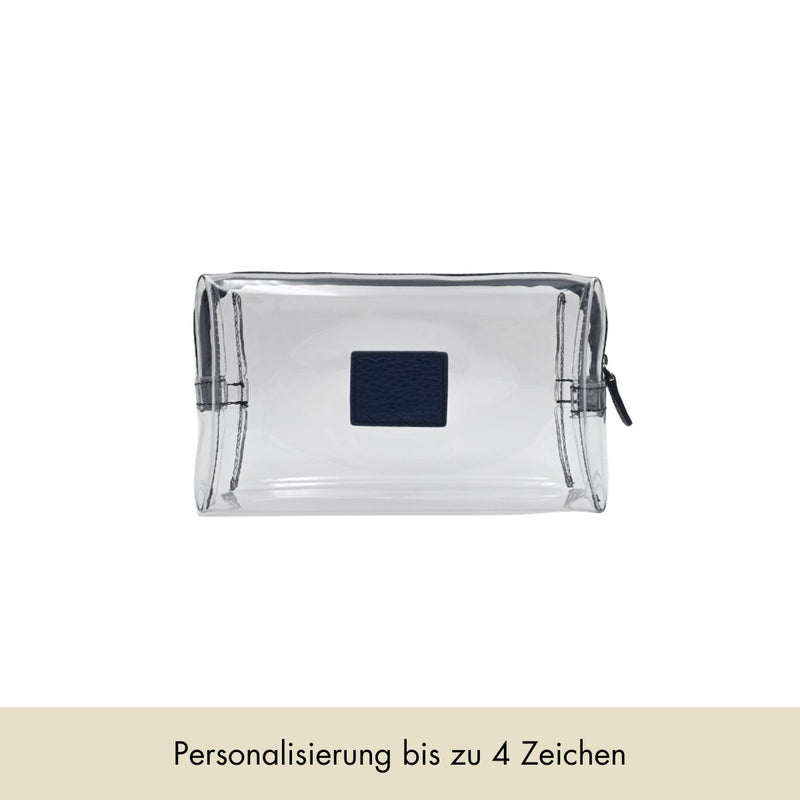 Kosmetiktasche genarbtes Leder | Nachtblau & Silber – Vorbestellung
