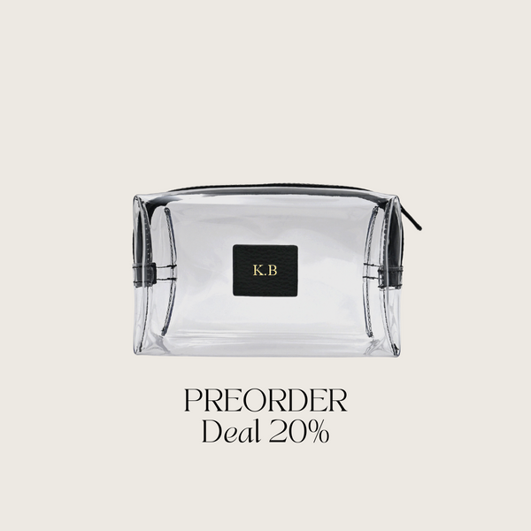 Kosmetiktasche genarbtes Leder | Schwarz & Gold – Vorbestellung