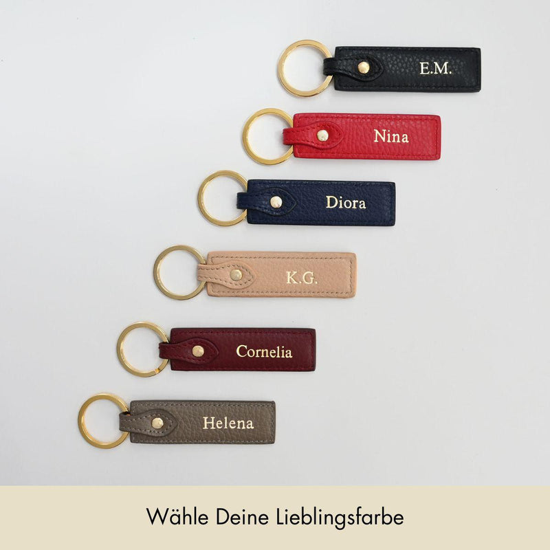 Keycharm Classic Grained Leather | Beige & Gold