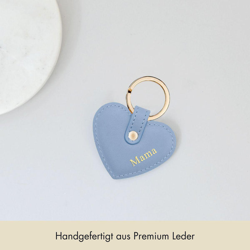 Keyring Heart Smooth Leather | Ice Blue & Gold