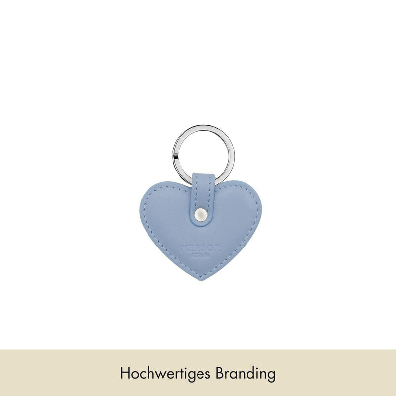 Keyring Heart Smooth Leather | Ice Blue & Silver