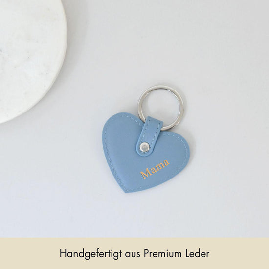 Keyring Heart Smooth Leather | Ice Blue & Silver