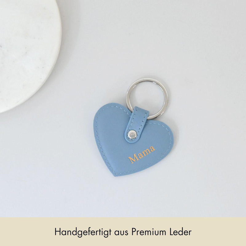 Keyring Heart Smooth Leather | Ice Blue & Silver