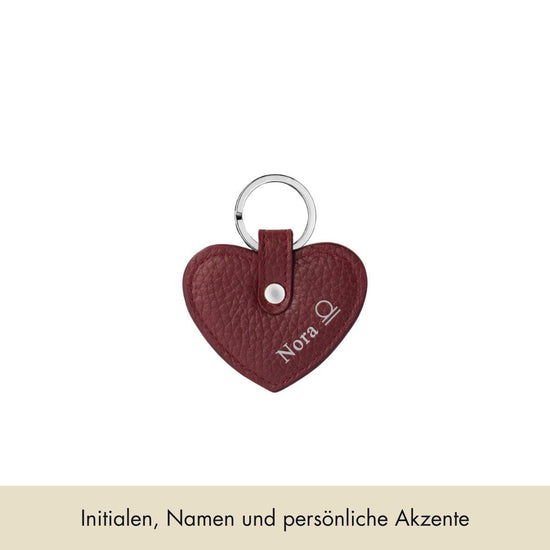 Keycharm Heart Grained Leather | Dark Red & Silver