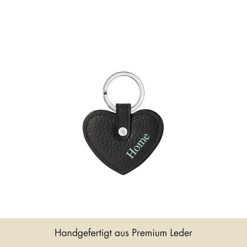 Keycharm Heart Grained Leather | Black & Silver