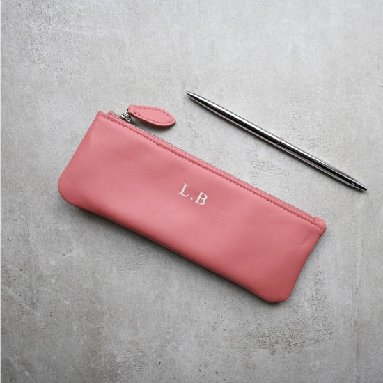 Pencil Case Smooth Leather | Misty Rose & Silver