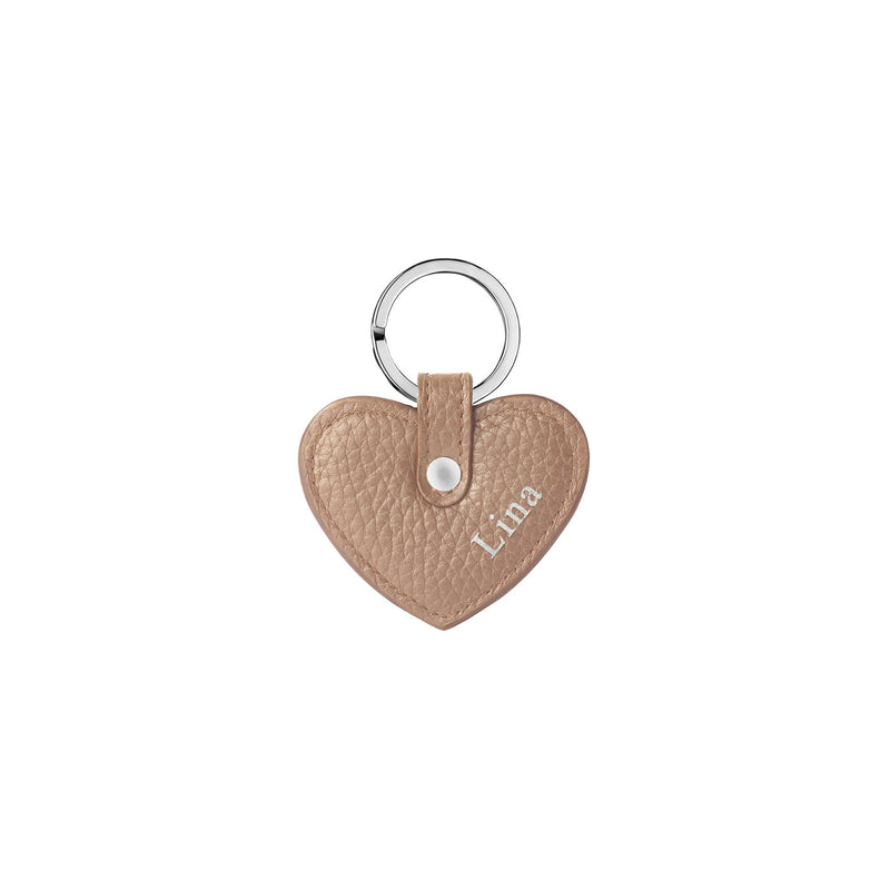 Keycharm Heart Grained Leather | Beige & Silver